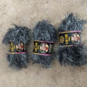 #48.NEW LOT OF 3 LION BRAND FUN FUR EYELASH YARN. Color: Grey Black. LAVA